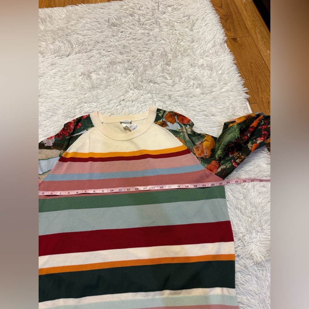 Akris Punto Cactus Blossom Stripe Print Wool Sweater Knitwear Intarsia Floral - Picture 13 of 13